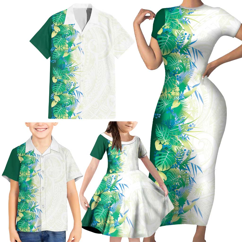 Hawaii Tropical Plant Omaomao Family Matching Short Sleeve Bodycon Dress and Hawaiian Shirt Vibrant Polynesian Pattern
