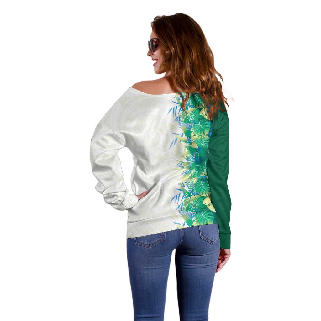 Hawaii Tropical Plant Omaomao Off Shoulder Sweater Vibrant Polynesian Pattern