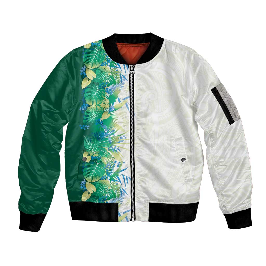 Hawaii Tropical Plant Omaomao Sleeve Zip Bomber Jacket Vibrant Polynesian Pattern LT01 Unisex Green - Polynesian Pride
