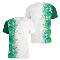 Hawaii Tropical Plant Omaomao Women V-Neck T-Shirt Vibrant Polynesian Pattern LT01 - Polynesian Pride