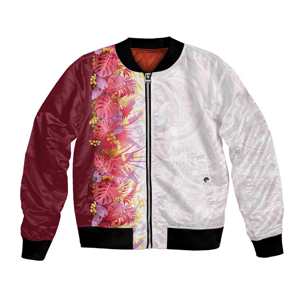 Hawaii Tropical Plant Akala Bomber Jacket Vibrant Polynesian Pattern LT01 Unisex Pink - Polynesian Pride