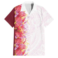 Hawaii Tropical Plant Akala Family Matching Off The Shoulder Long Sleeve Dress and Hawaiian Shirt Vibrant Polynesian Pattern LT01 Dad's Shirt - Short Sleeve Pink - Polynesian Pride