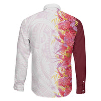 Hawaii Tropical Plant Akala Family Matching Off The Shoulder Long Sleeve Dress and Hawaiian Shirt Vibrant Polynesian Pattern LT01 - Polynesian Pride