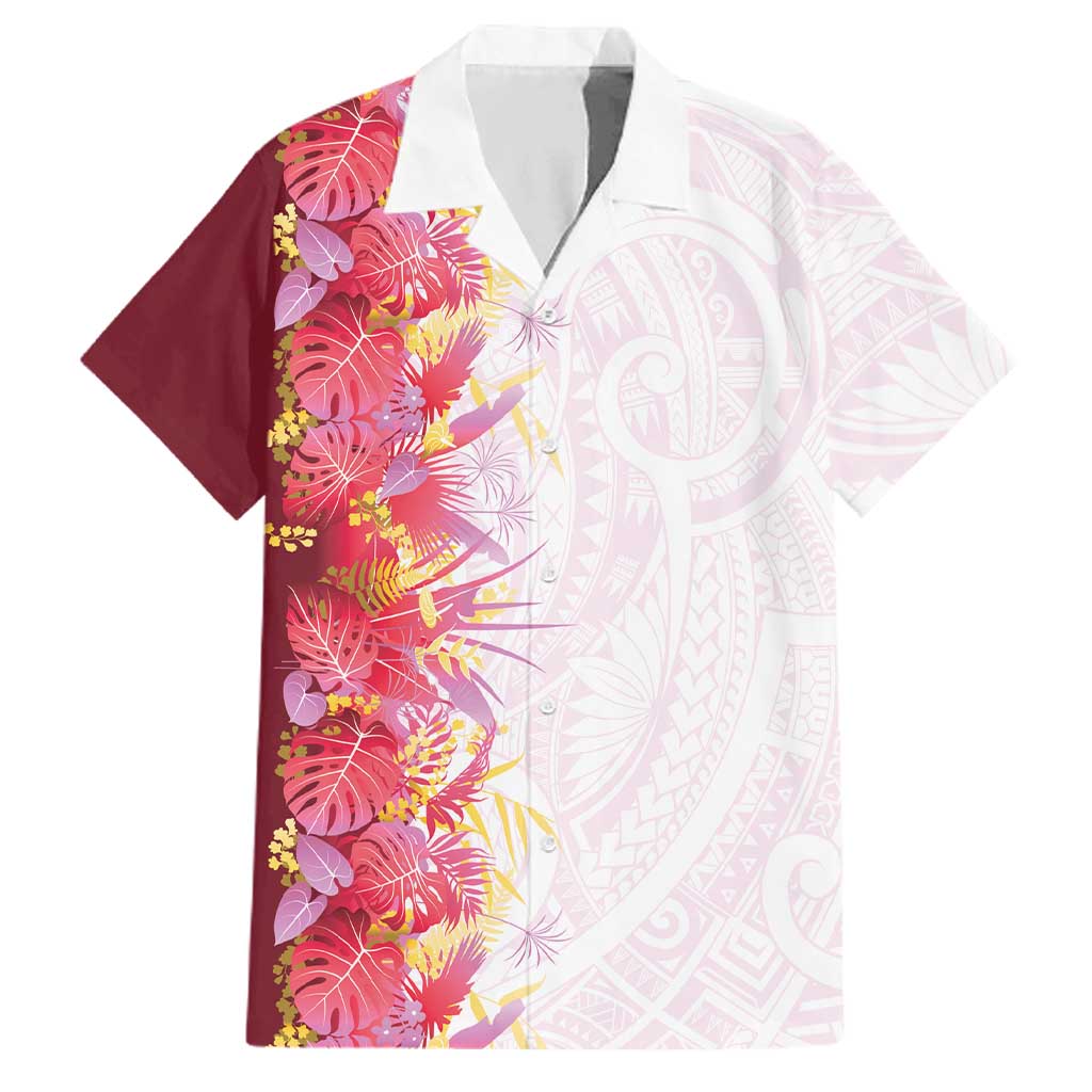 Hawaii Tropical Plant Akala Family Matching Short Sleeve Bodycon Dress and Hawaiian Shirt Vibrant Polynesian Pattern LT01 Dad's Shirt - Short Sleeve Pink - Polynesian Pride