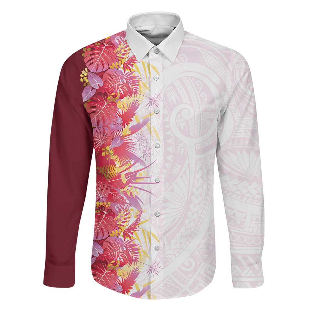 Hawaii Tropical Plant Akala Family Matching Short Sleeve Bodycon Dress and Hawaiian Shirt Vibrant Polynesian Pattern LT01 Dad's Shirt - Long Sleeve Pink - Polynesian Pride
