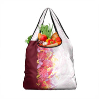 Hawaii Tropical Plant Akala Grocery Bag Vibrant Polynesian Pattern