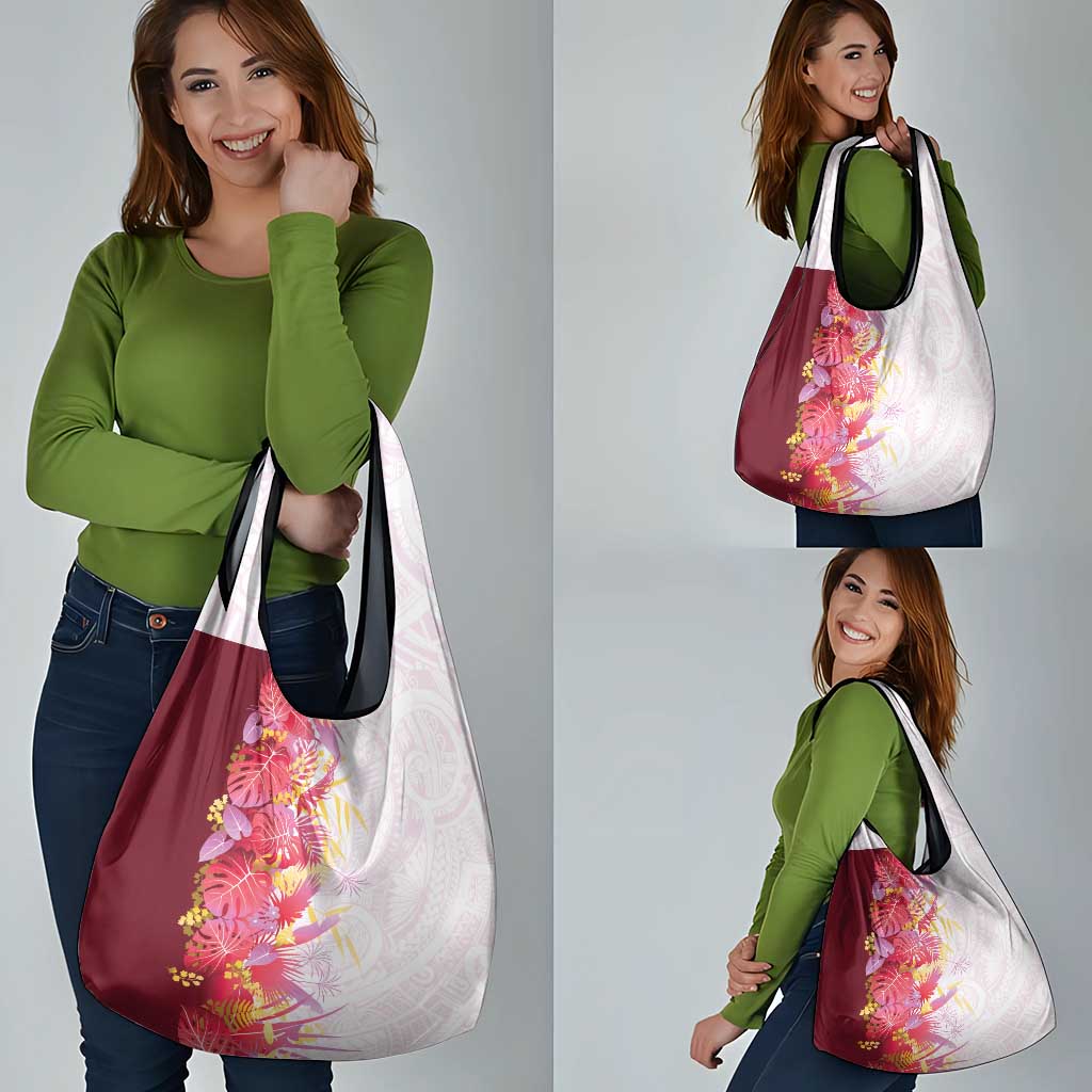 Hawaii Tropical Plant Akala Grocery Bag Vibrant Polynesian Pattern
