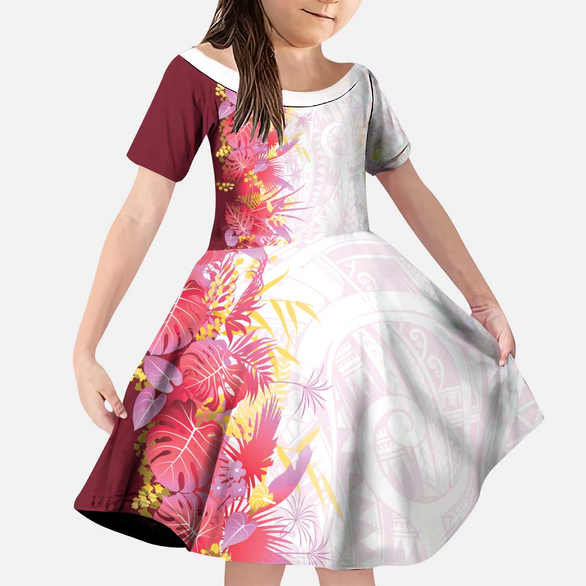 Hawaii Tropical Plant Akala Kid Short Sleeve Dress Vibrant Polynesian Pattern LT01 KID Pink - Polynesian Pride