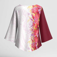 Hawaii Tropical Plant Akala Kimono Sleeve Blouse Vibrant Polynesian Pattern
