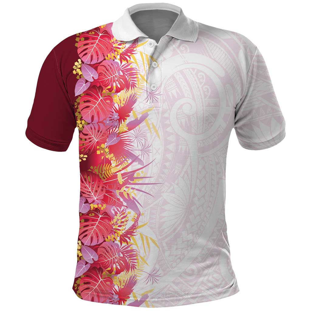Hawaii Tropical Plant Akala Polo Shirt Vibrant Polynesian Pattern