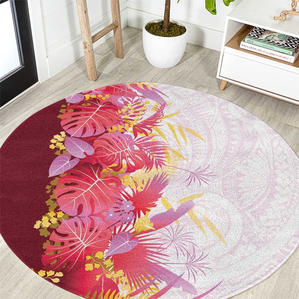 Hawaii Tropical Plant Akala Round Carpet Vibrant Polynesian Pattern