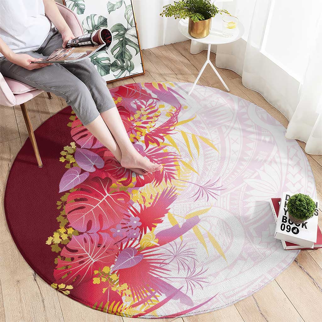 Hawaii Tropical Plant Akala Round Carpet Vibrant Polynesian Pattern
