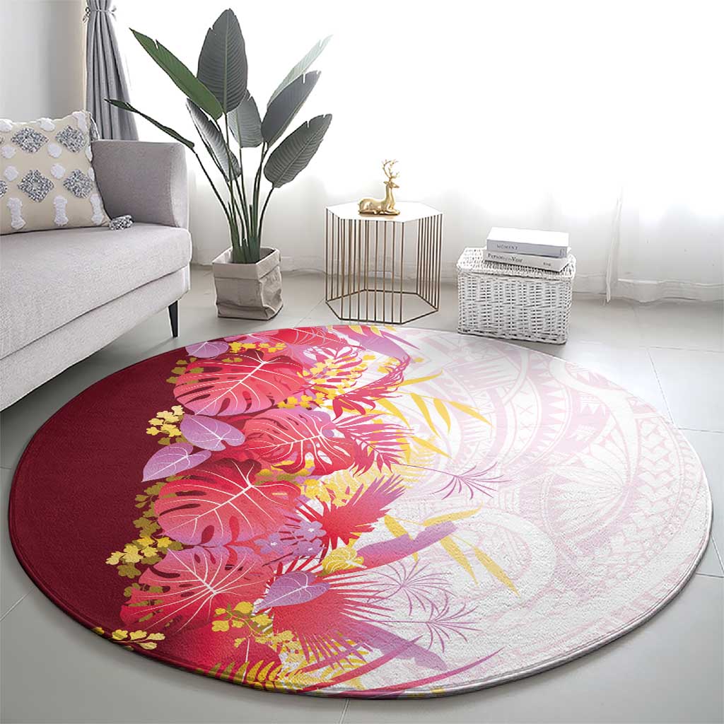 Hawaii Tropical Plant Akala Round Carpet Vibrant Polynesian Pattern