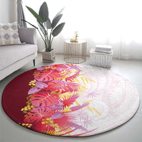 Hawaii Tropical Plant Akala Round Carpet Vibrant Polynesian Pattern
