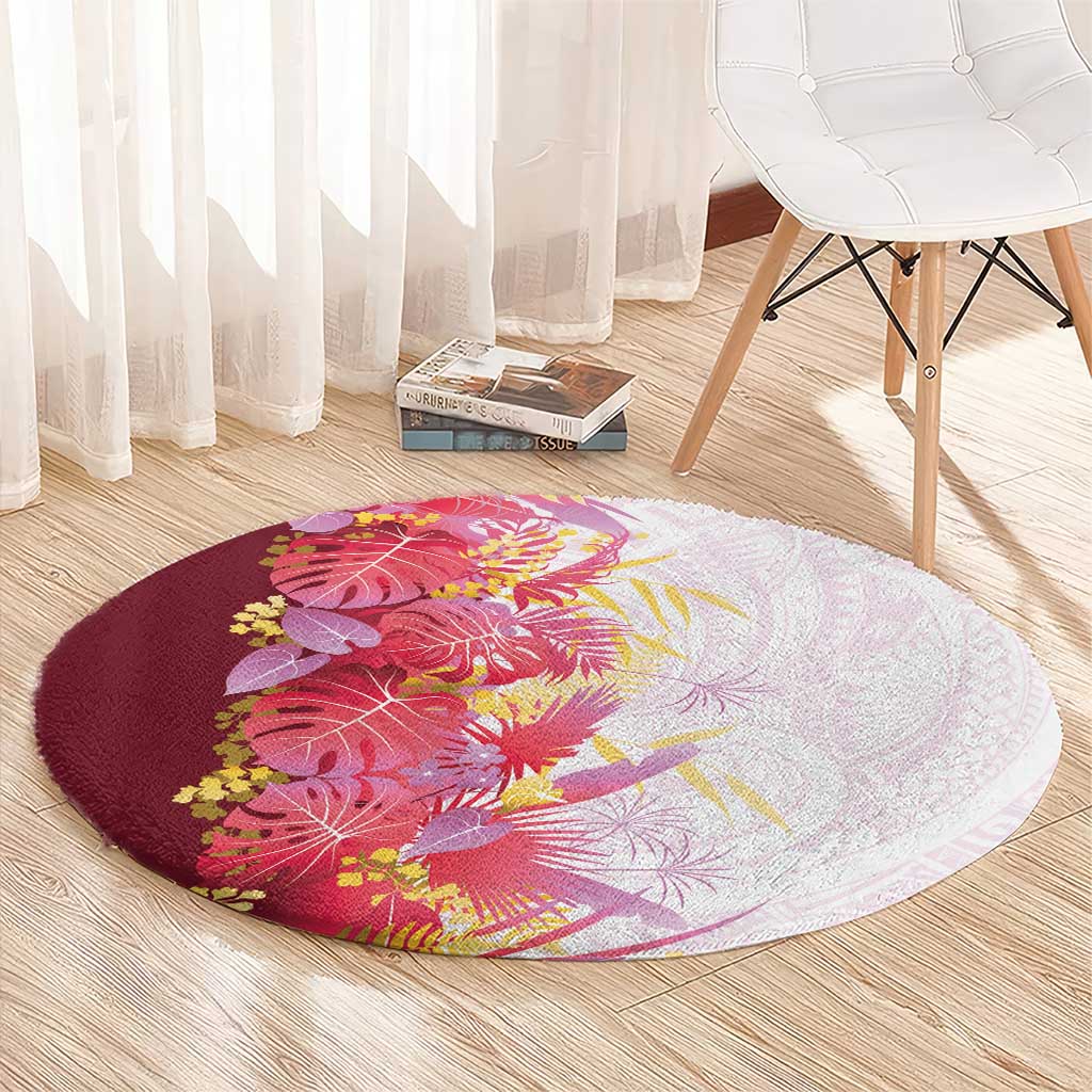 Hawaii Tropical Plant Akala Round Carpet Vibrant Polynesian Pattern