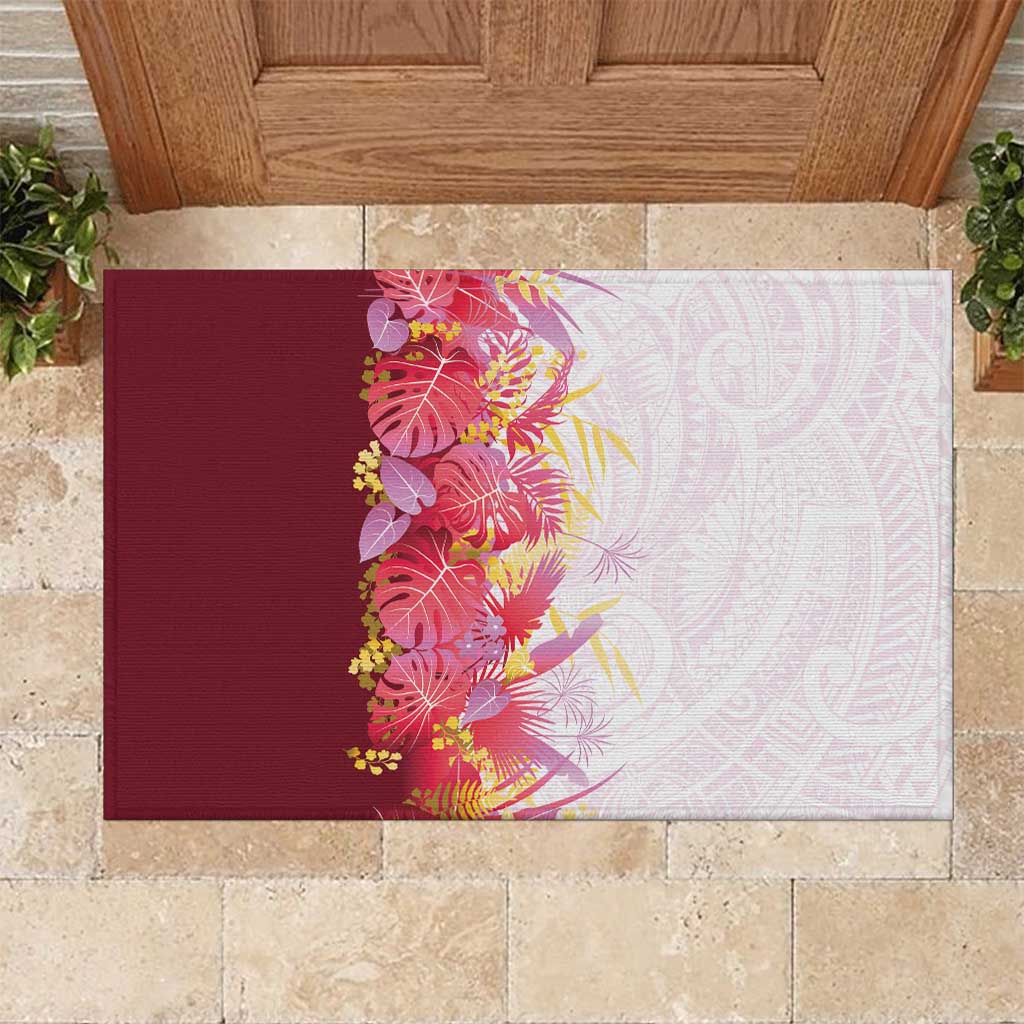 Hawaii Tropical Plant Akala Rubber Doormat Vibrant Polynesian Pattern