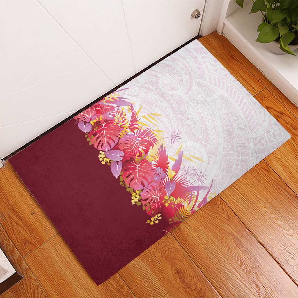 Hawaii Tropical Plant Akala Rubber Doormat Vibrant Polynesian Pattern