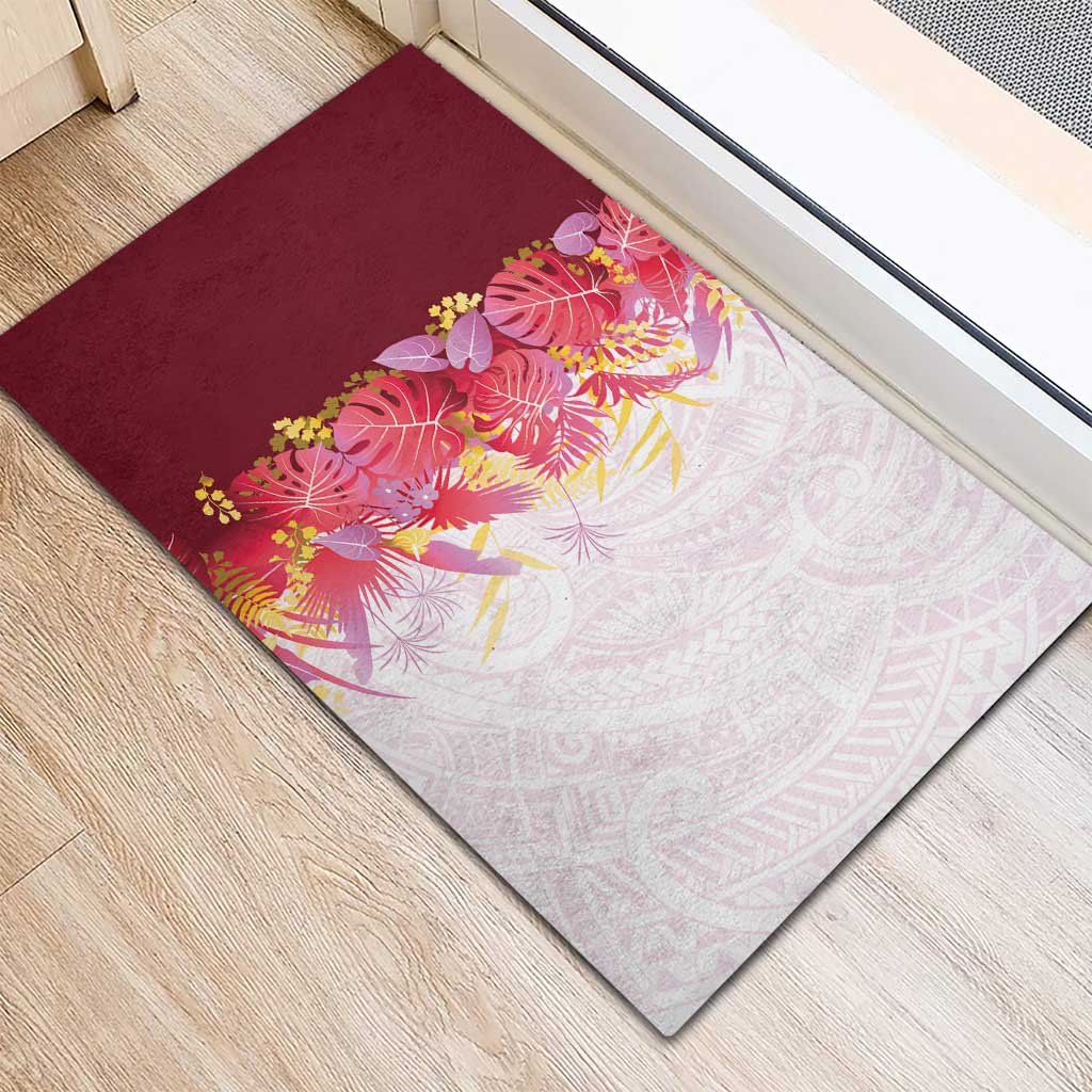 Hawaii Tropical Plant Akala Rubber Doormat Vibrant Polynesian Pattern