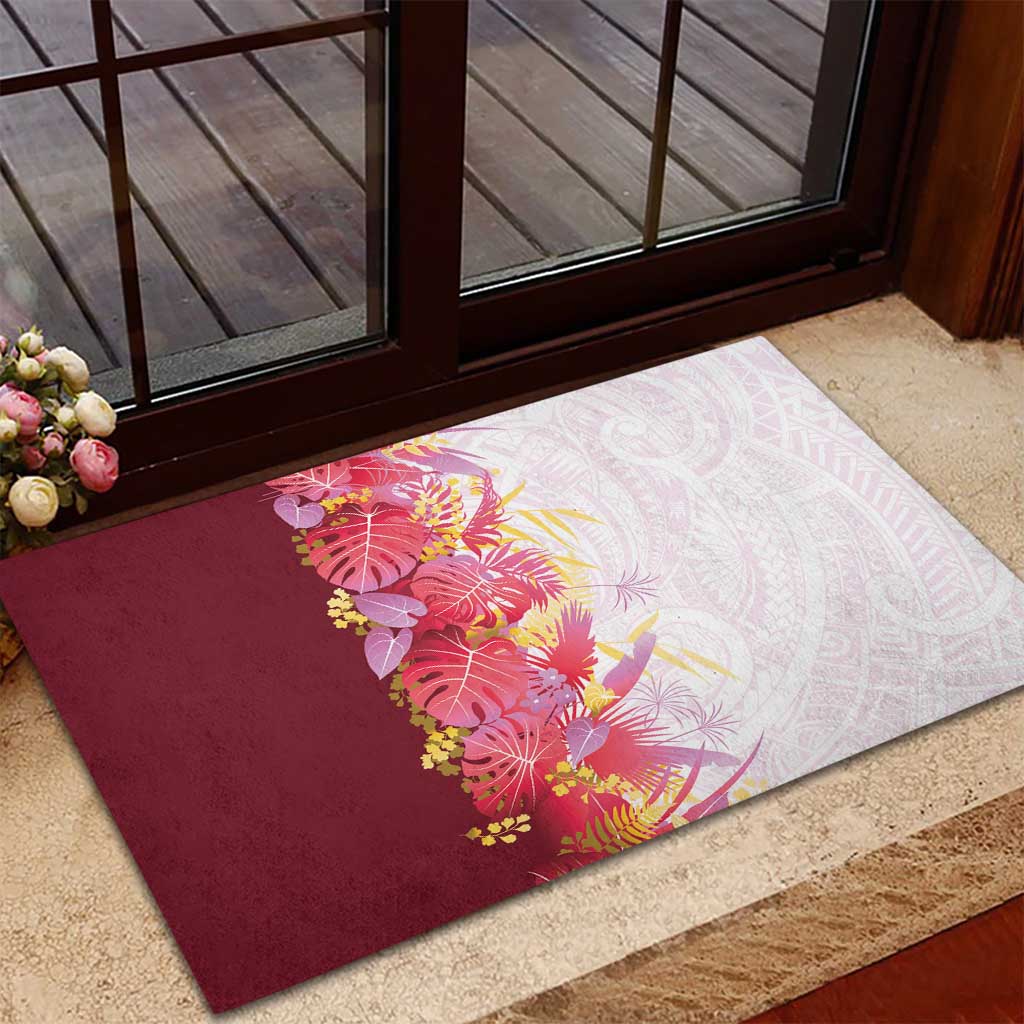 Hawaii Tropical Plant Akala Rubber Doormat Vibrant Polynesian Pattern