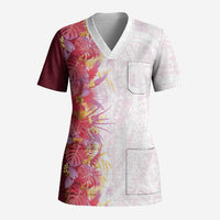 Hawaii Tropical Plant Akala Scrub Top Vibrant Polynesian Pattern