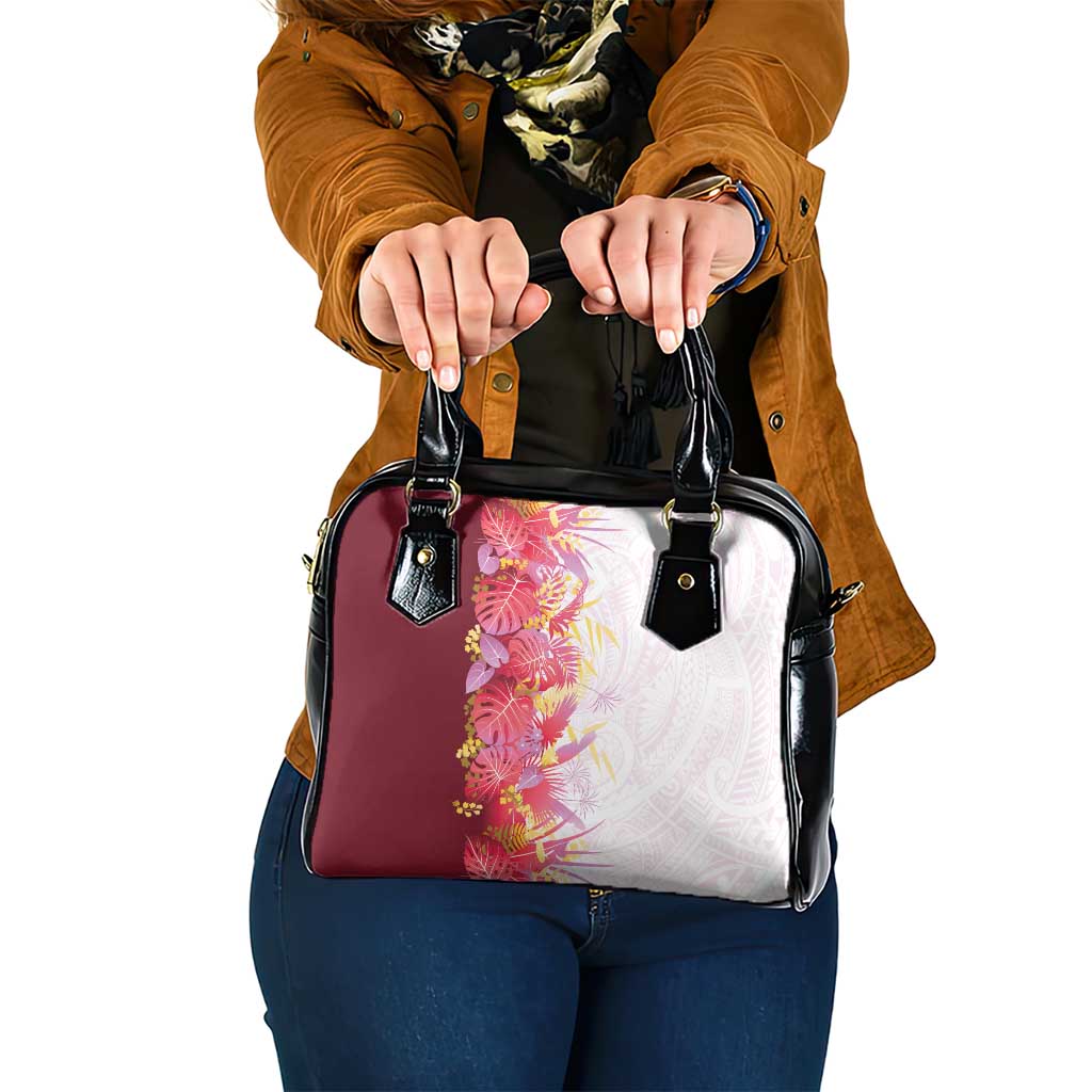 Hawaii Tropical Plant Akala Shoulder Handbag Vibrant Polynesian Pattern