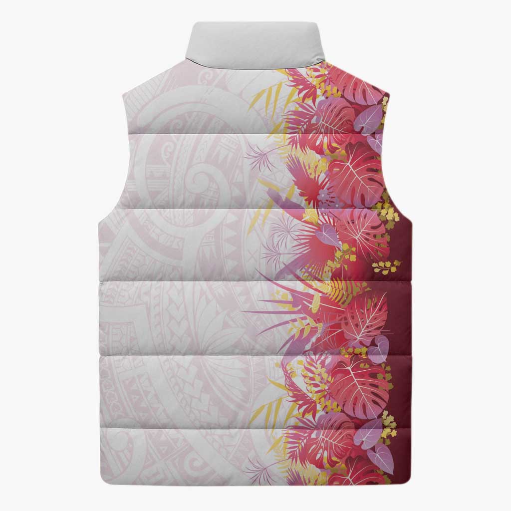 Hawaii Tropical Plant Akala Sleeveless Puffer Jacket Vibrant Polynesian Pattern