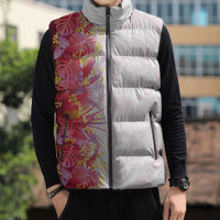 Hawaii Tropical Plant Akala Sleeveless Puffer Jacket Vibrant Polynesian Pattern