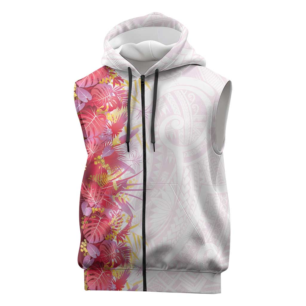 Hawaii Tropical Plant Akala Sleeveless Zip Hoodie Vibrant Polynesian Pattern