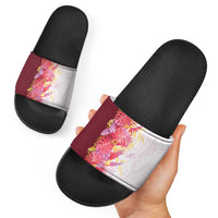 Hawaii Tropical Plant Akala Slide Sandals Vibrant Polynesian Pattern