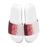 Hawaii Tropical Plant Akala Slide Sandals Vibrant Polynesian Pattern
