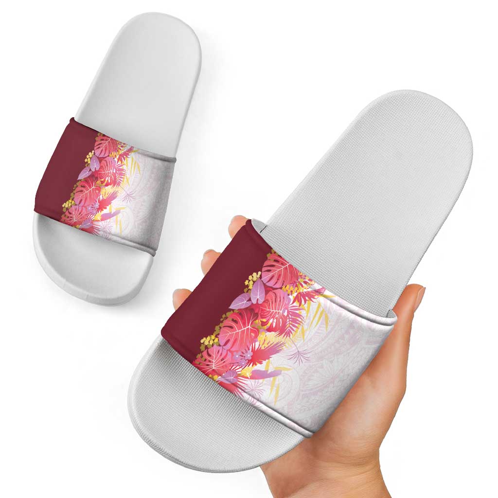 Hawaii Tropical Plant Akala Slide Sandals Vibrant Polynesian Pattern
