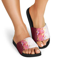 Hawaii Tropical Plant Akala Slide Sandals Vibrant Polynesian Pattern