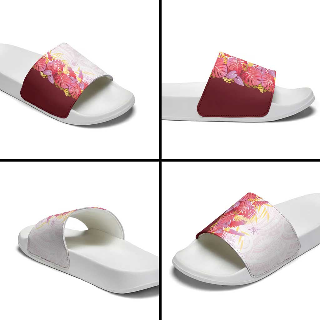Hawaii Tropical Plant Akala Slide Sandals Vibrant Polynesian Pattern
