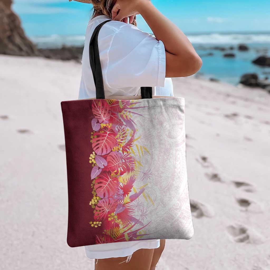 Hawaii Tropical Plant Akala Tote Bag Vibrant Polynesian Pattern