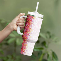Hawaii Tropical Plant Akala Tumbler With Handle Vibrant Polynesian Pattern