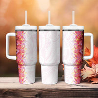 Hawaii Tropical Plant Akala Tumbler With Handle Vibrant Polynesian Pattern