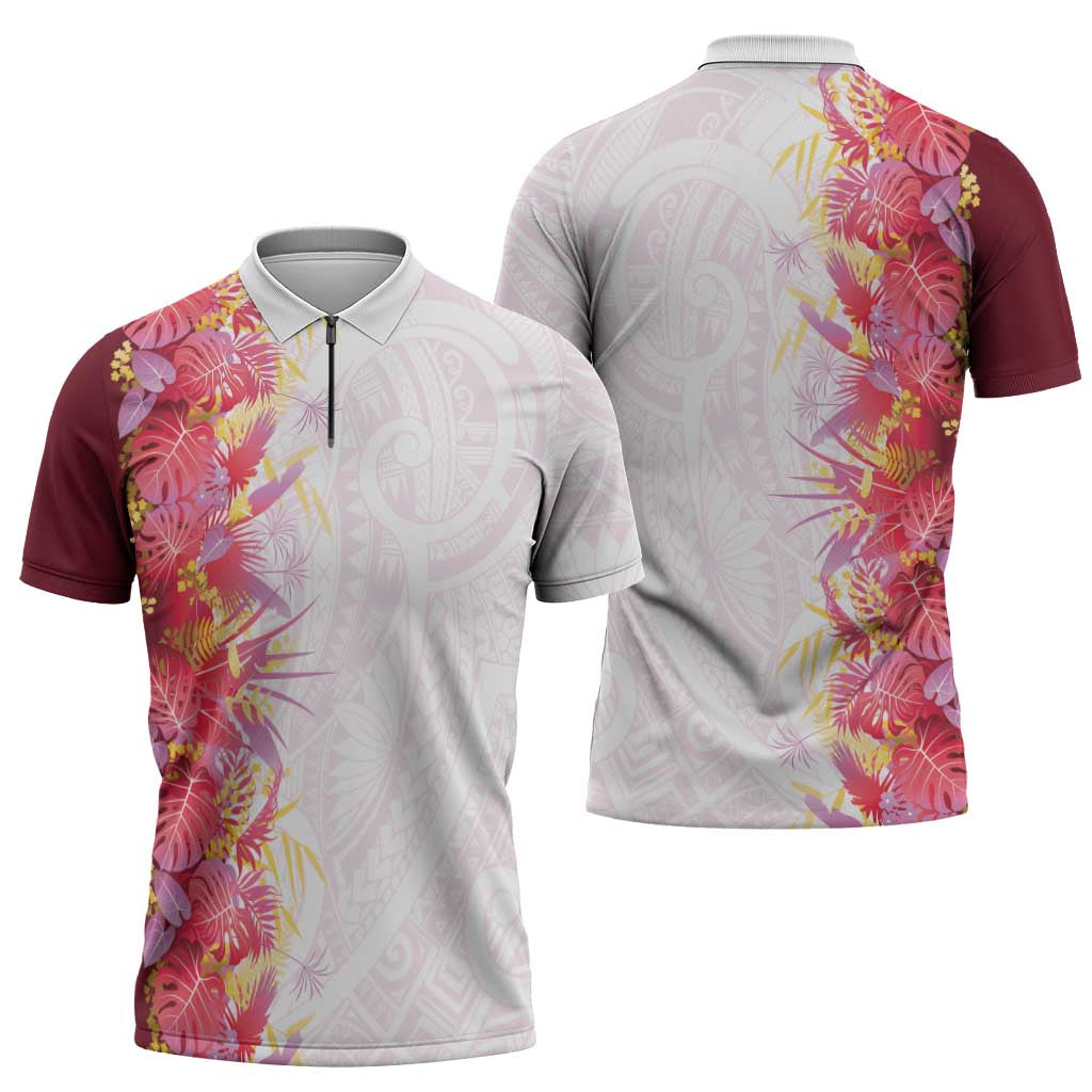 Hawaii Tropical Plant Akala Zipper Polo Shirt Vibrant Polynesian Pattern LT01 - Polynesian Pride