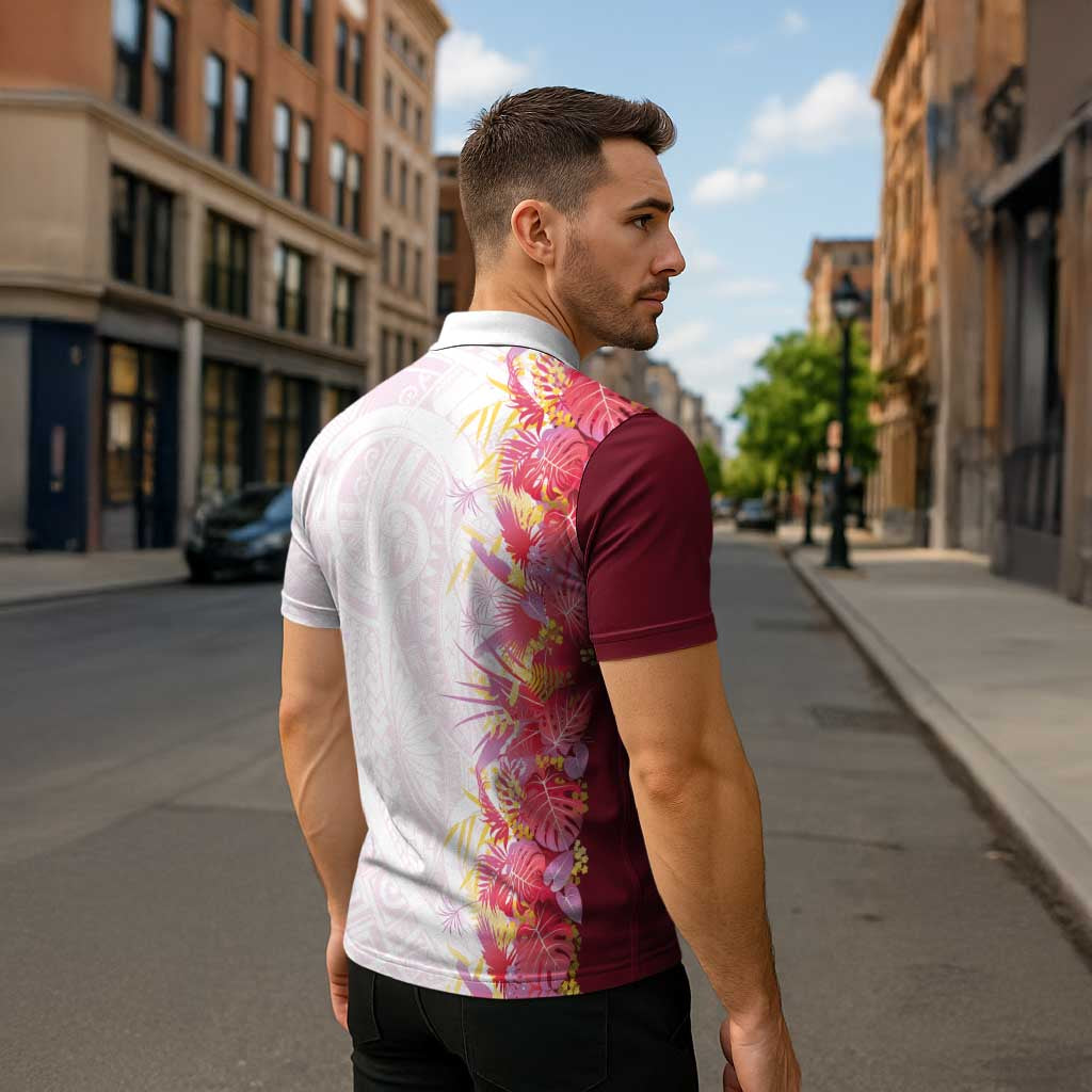 Hawaii Tropical Plant Akala Zipper Polo Shirt Vibrant Polynesian Pattern LT01 - Polynesian Pride