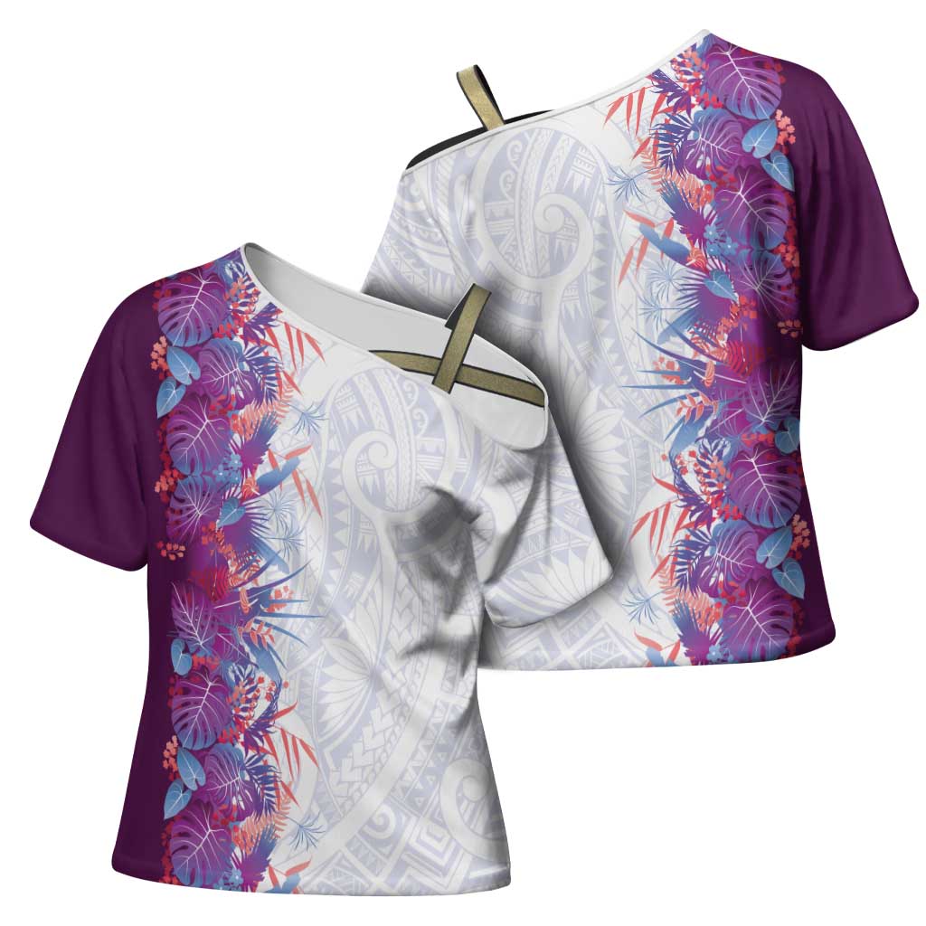 Hawaii Tropical Plant Poni Cross Shoulder Shirt Vibrant Polynesian Pattern LT01 - Polynesian Pride