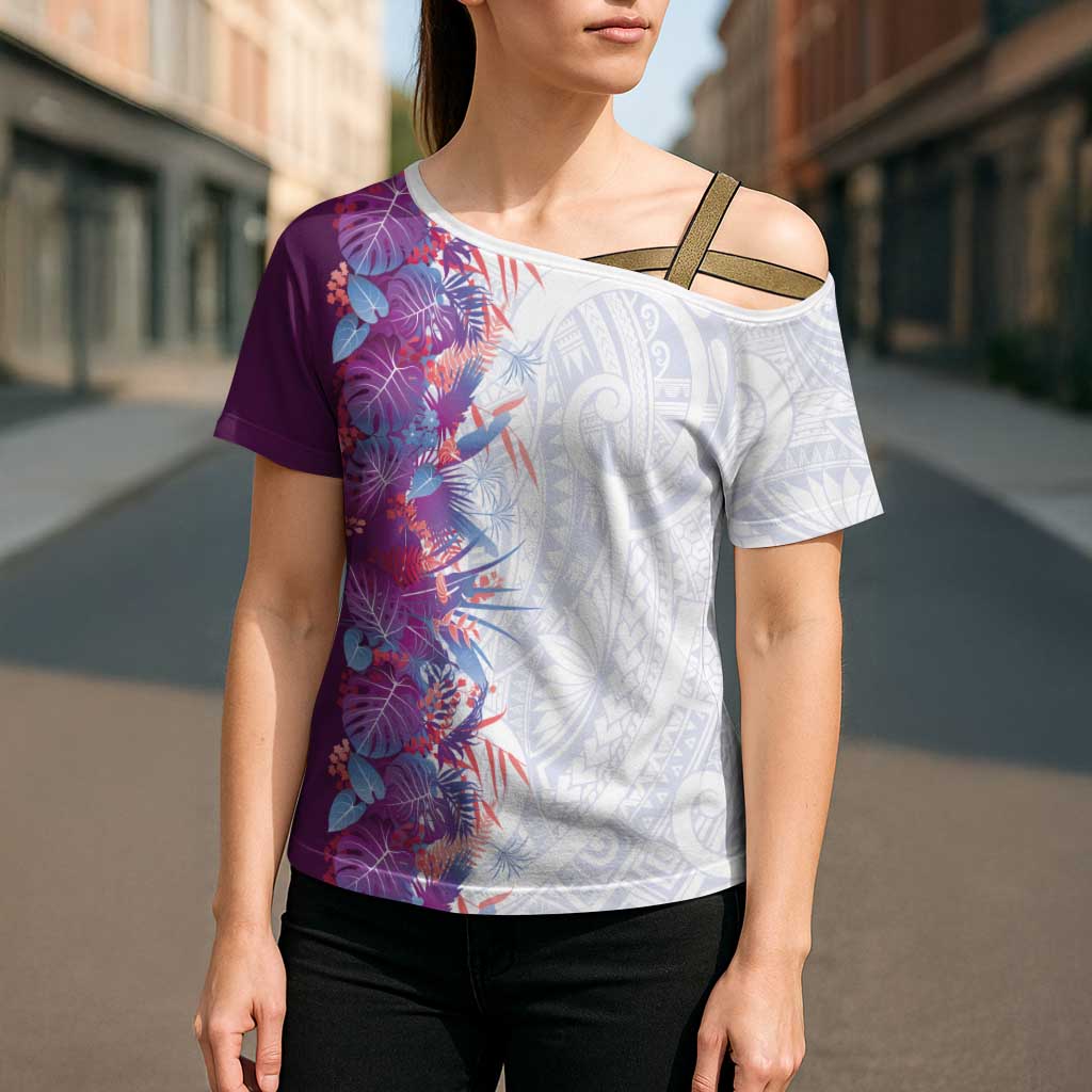 Hawaii Tropical Plant Poni Cross Shoulder Shirt Vibrant Polynesian Pattern LT01 - Polynesian Pride