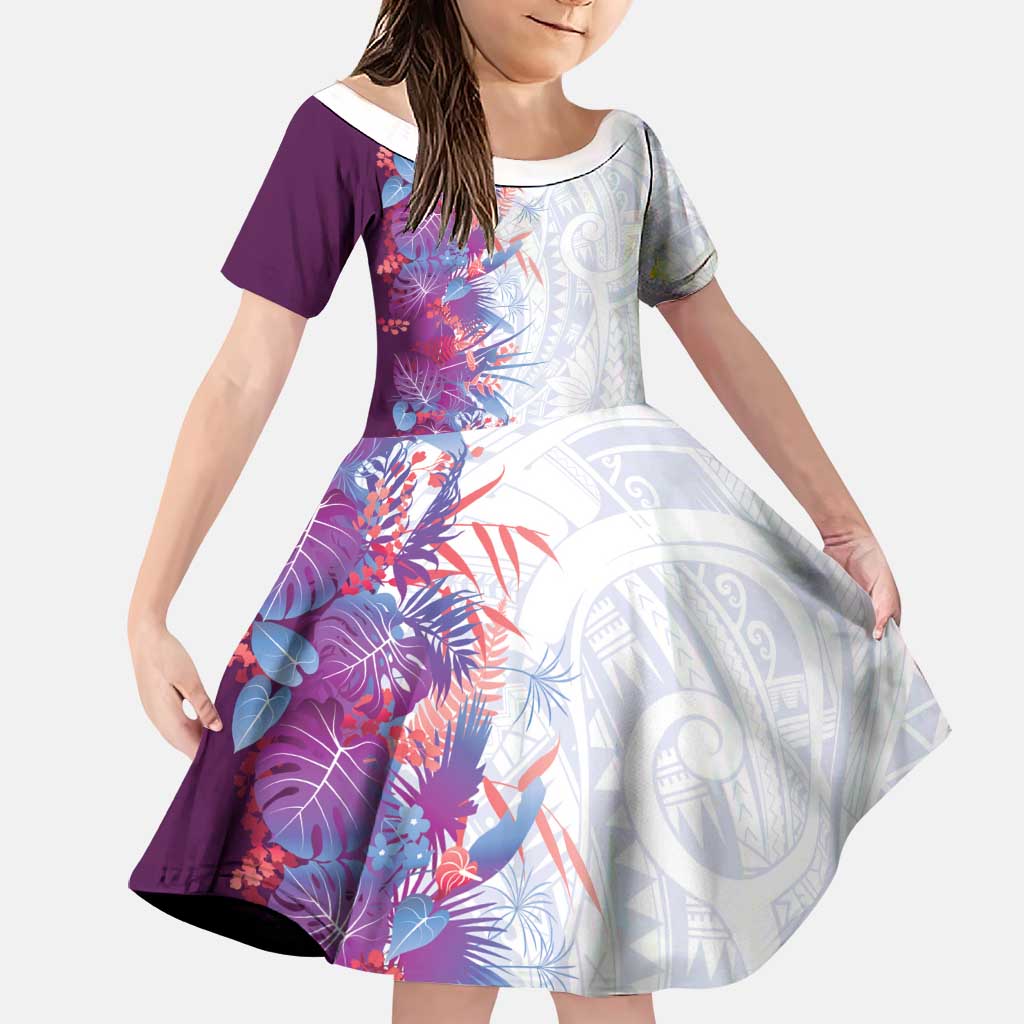 Hawaii Tropical Plant Poni Family Matching Mermaid Dress and Hawaiian Shirt Vibrant Polynesian Pattern LT01 Daughter's Dress Purple - Polynesian Pride