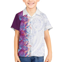 Hawaii Tropical Plant Poni Kid Hawaiian Shirt Vibrant Polynesian Pattern LT01 Kid Purple - Polynesian Pride