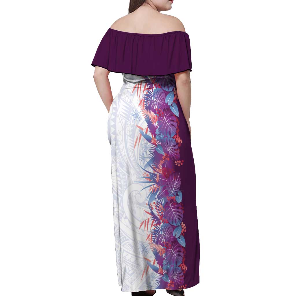 Hawaii Tropical Plant Poni Off Shoulder Maxi Dress Vibrant Polynesian Pattern