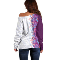 Hawaii Tropical Plant Poni Off Shoulder Sweater Vibrant Polynesian Pattern LT01 - Polynesian Pride