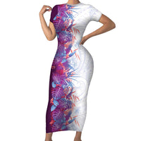 Hawaii Tropical Plant Poni Short Sleeve Bodycon Dress Vibrant Polynesian Pattern LT01 Long Dress Purple - Polynesian Pride