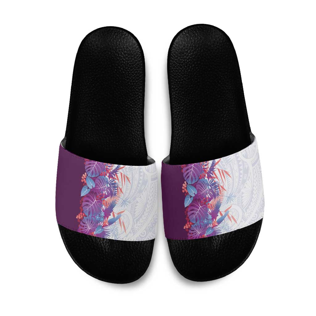 Hawaii Tropical Plant Poni Slide Sandals Vibrant Polynesian Pattern
