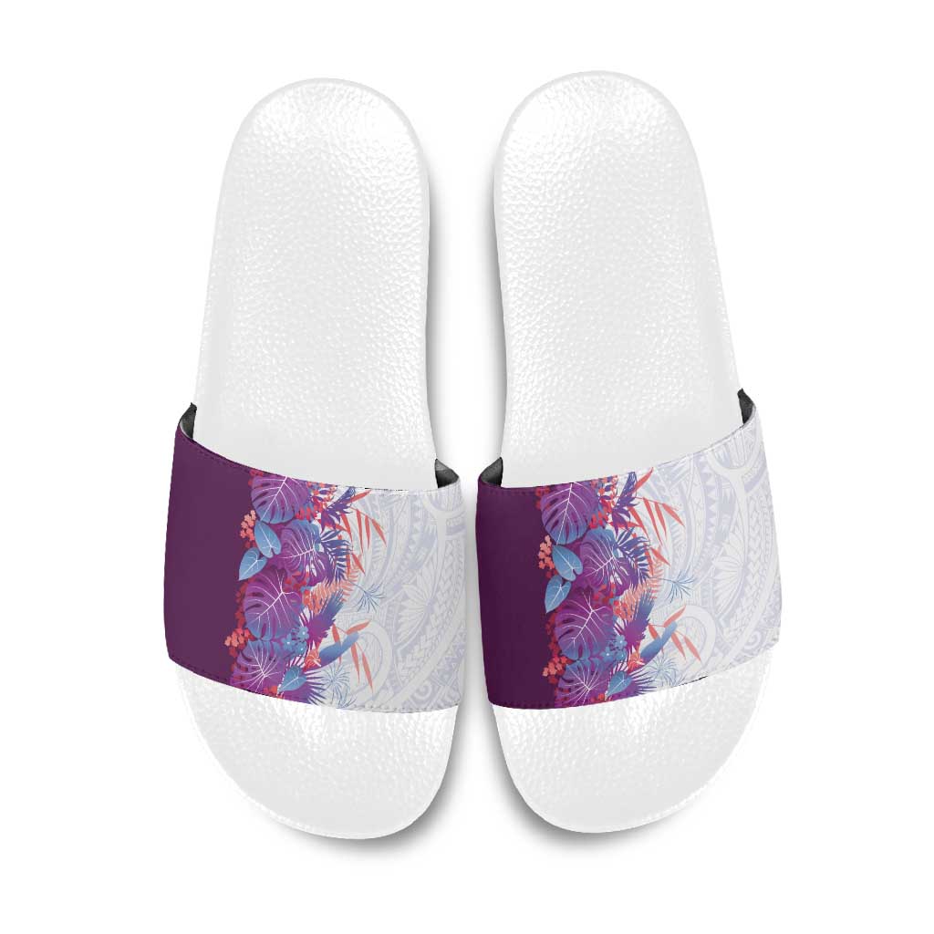 Hawaii Tropical Plant Poni Slide Sandals Vibrant Polynesian Pattern