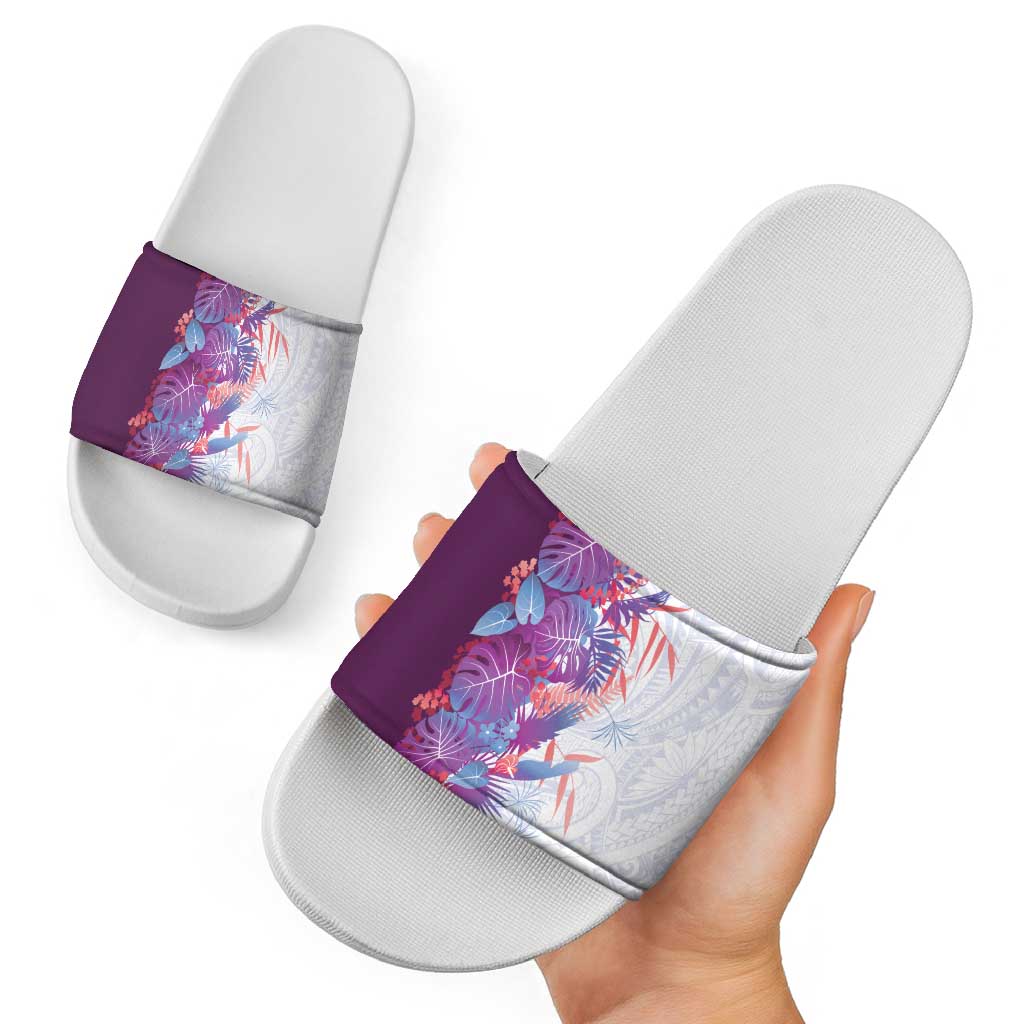 Hawaii Tropical Plant Poni Slide Sandals Vibrant Polynesian Pattern
