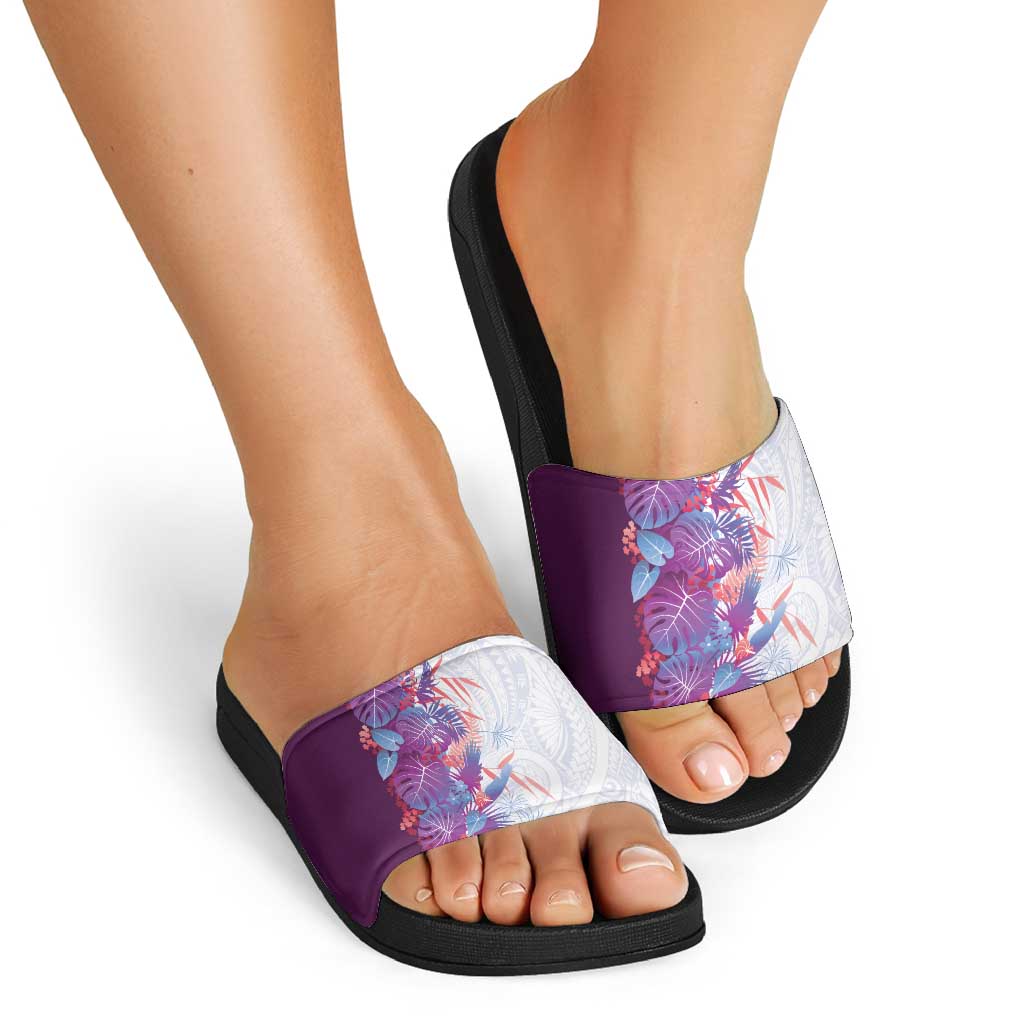 Hawaii Tropical Plant Poni Slide Sandals Vibrant Polynesian Pattern