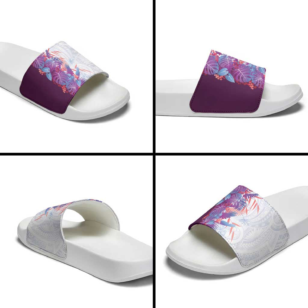 Hawaii Tropical Plant Poni Slide Sandals Vibrant Polynesian Pattern